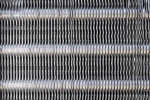 closeup of air conditioner metal fins